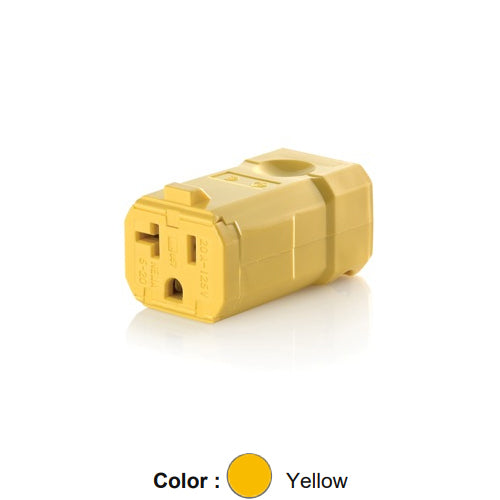 Leviton 5359-VY, Python Straight Blade Connector, Industrial Grade, 20A 125V, NEMA 5-20R, 2-Pole, 3-Wire, Grounding, Yellow