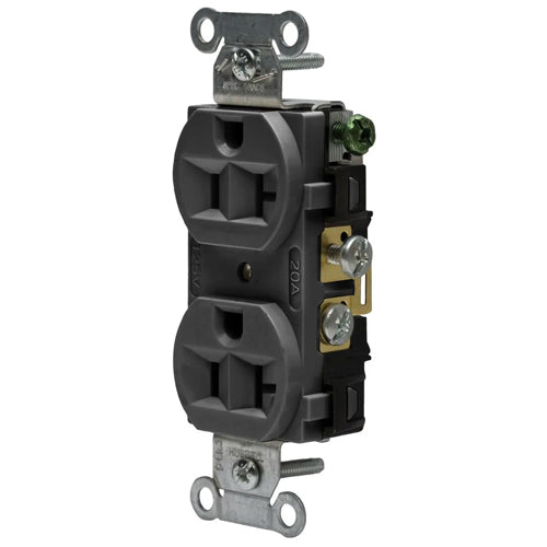 Hubbell-PRO 5362ABLK, Heavy Duty Duplex Receptacles, Finder Groove Face, Back and Side Wired, 20A 125V, 5-20R, 2-Pole 3-Wire Grounding, Black