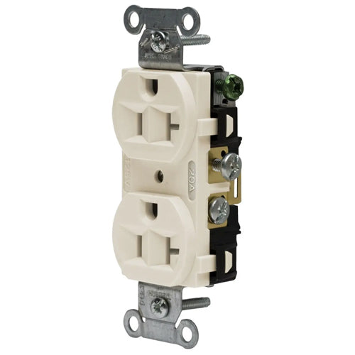 Hubbell-PRO 5362ALA, Heavy Duty Duplex Receptacles, Finder Groove Face, Back and Side Wired, 20A 125V, 5-20R, 2-Pole 3-Wire Grounding, Light Almond