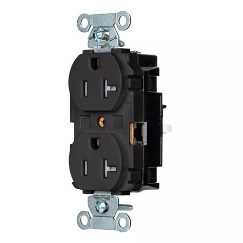 Hubbell-PRO 5362STBKTR, EdgeConnect Extra Heavy Duty Duplex Receptacles, Tamper Resistant, Smooth Face, Screwless Terminal, 20A 125V, 5-20R, 2-Pole 3-Wire Grounding, Black