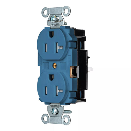 Hubbell-PRO 5362STBLTR, EdgeConnect Extra Heavy Duty Duplex Receptacles, Tamper Resistant, Smooth Face, Screwless Terminal, 20A 125V, 5-20R, 2-Pole 3-Wire Grounding, Blue