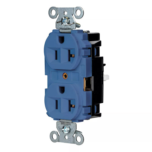 Hubbell-PRO 5362STBL, EdgeConnect Extra Heavy Duty Duplex Receptacles, Finder Groove Face, Screwless Terminal, 20A 125V, 5-20R, 2-Pole 3-Wire Grounding, Blue