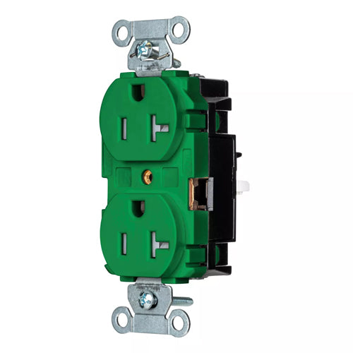 Hubbell-PRO 5362STGNTR, EdgeConnect Extra Heavy Duty Duplex Receptacles, Tamper Resistant, Smooth Face, Screwless Terminal, 20A 125V, 5-20R, 2-Pole 3-Wire Grounding, Green