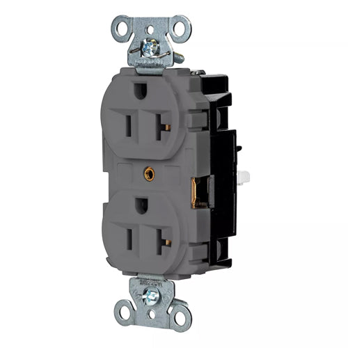 Hubbell-PRO 5362STGY, EdgeConnect Extra Heavy Duty Duplex Receptacles, Finder Groove Face, Screwless Terminal, 20A 125V, 5-20R, 2-Pole 3-Wire Grounding, Gray