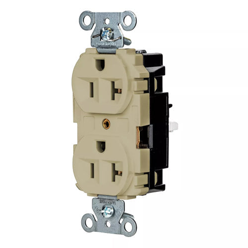 Hubbell-PRO 5362STI, EdgeConnect Extra Heavy Duty Duplex Receptacles, Finder Groove Face, Screwless Terminal, 20A 125V, 5-20R, 2-Pole 3-Wire Grounding, Ivory