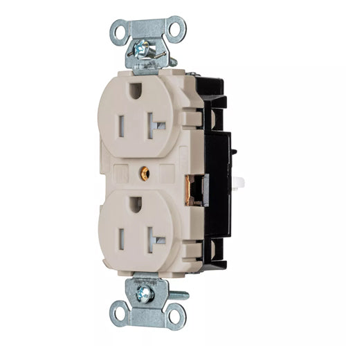 Hubbell-PRO 5362STLATR, EdgeConnect Extra Heavy Duty Duplex Receptacles, Tamper Resistant, Smooth Face, Screwless Terminal, 20A 125V, 5-20R, 2-Pole 3-Wire Grounding, Light Almond