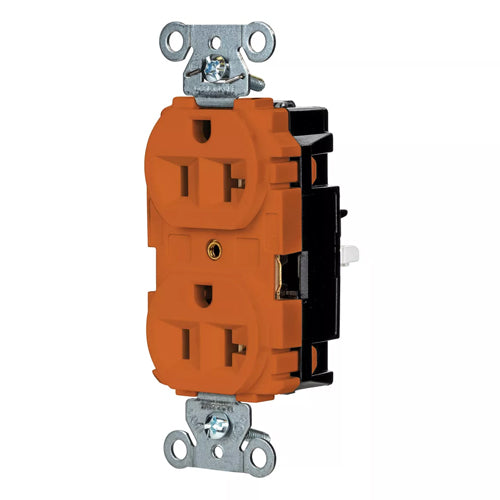 Hubbell-PRO 5362STO, EdgeConnect Extra Heavy Duty Duplex Receptacles, Finder Groove Face, Screwless Terminal, 20A 125V, 5-20R, 2-Pole 3-Wire Grounding, Orange