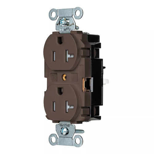 Hubbell-PRO 5362STTR, EdgeConnect Extra Heavy Duty Duplex Receptacles, Tamper Resistant, Smooth Face, Screwless Terminal, 20A 125V, 5-20R, 2-Pole 3-Wire Grounding, Brown