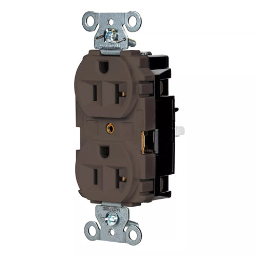 Hubbell-PRO 5362ST, EdgeConnect Extra Heavy Duty Duplex Receptacles, Finder Groove Face, Screwless Terminal, 20A 125V, 5-20R, 2-Pole 3-Wire Grounding, Brown