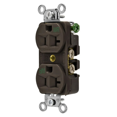 Hubbell-PRO 5362WR, Heavy Duty Duplex Receptacles, Weather Resistant, Finder Groove Nylon Face, Back and Side Wired, 20A 125V, 5-20R, 2-Pole 3-Wire Grounding, Brown