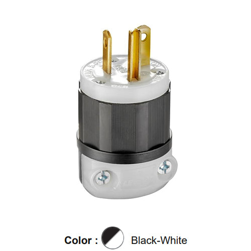 Leviton 5366-C, Straight Blade Plug, Industrial Grade, 20A 125V, NEMA 5-20P, 2-Pole, 3-Wire, Grounding, Black/White