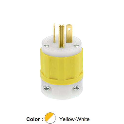Leviton 5366-CY, Straight Blade Plug, Industrial Grade, 20A 125V, NEMA 5-20P, 2-Pole, 3-Wire, Grounding, Yellow/White