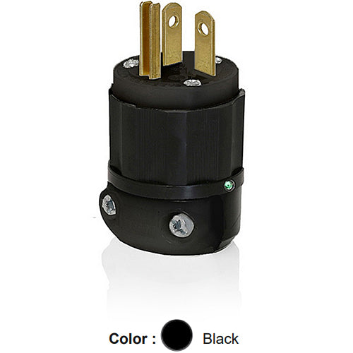 Leviton 5366-PLB, Straight Blade Plug, Industrial Grade, Power Indication, 20A 125V, NEMA 5-20P, 2-Pole, 3-Wire, Grounding, Black