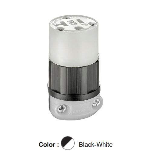 Leviton 5369-C, Straight Blade Connector, Industrial Grade, 20A 125V, NEMA 5-20R, 2-Pole, 3-Wire, Grounding, Black/White