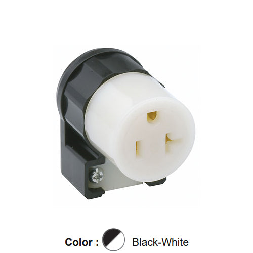 Leviton 5369-CA, Straight Blade Angled Connector, Industrial Grade, 20A 125V, NEMA 5-20R, 2-Pole, 3-Wire, Grounding, Black/White