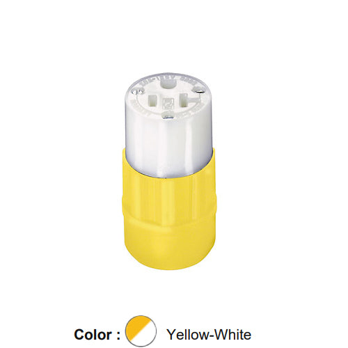 Leviton 5369-CY, Straight Blade Connector, Industrial Grade, 20A 125V, NEMA 5-20R, 2-Pole, 3-Wire, Grounding, Yellow/White