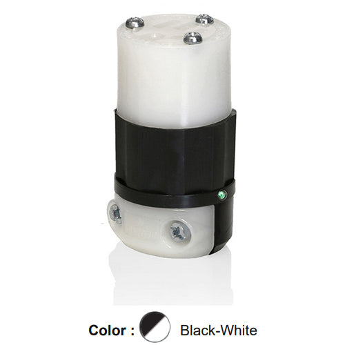 Leviton 5369-PLC, Straight Blade Connector, Industrial Grade, Power Indication, 20A 125V, NEMA 5-20R, 2-Pole, 3-Wire, Grounding, Black/White