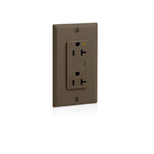 Leviton 5380-IG, Decora Plus Surge Protective Duplex Receptacle, Commercial Specification Grade, Indicator Light, Isolated Ground, 20A 125V, NEMA 5-20R, 2-Pole, 3-Wire, Back and Side Wire, Brown