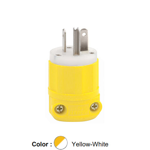 Leviton 53CM-66C, Straight Blade Plug, Industrial Grade, Corrosion Resistant, 20A 125V, NEMA 5-20P, 2-Pole, 3-Wire, Grounding, Yellow/White