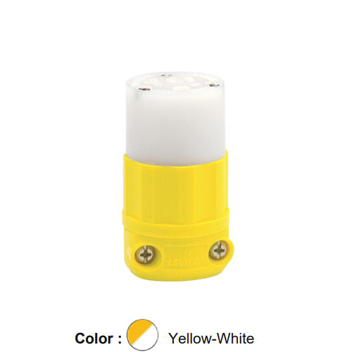 Leviton 53CM-69C, Straight Blade Connector, Industrial Grade, Corrosion Resistant, 20A 125V, NEMA 5-20R, 2-Pole, 3-Wire, Grounding, Yellow/White
