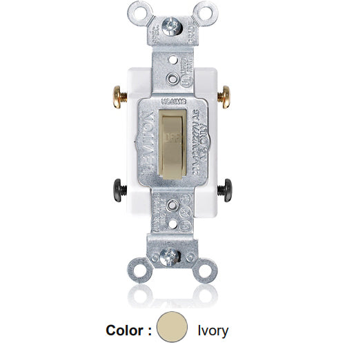 Leviton 54522-I, Framed Double-Pole Toggle Switch, Commercial Specification Grade, 20A 120/277V AC, Canadian, Side Wire, Ivory