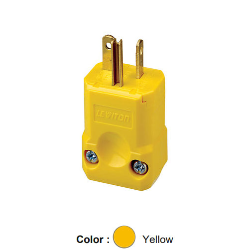 Leviton 5456-VY, Python Straight Blade Plug, Industrial Grade, 20A 250V, NEMA 6-20P, 2-Pole, 3-Wire, Grounding, Yellow