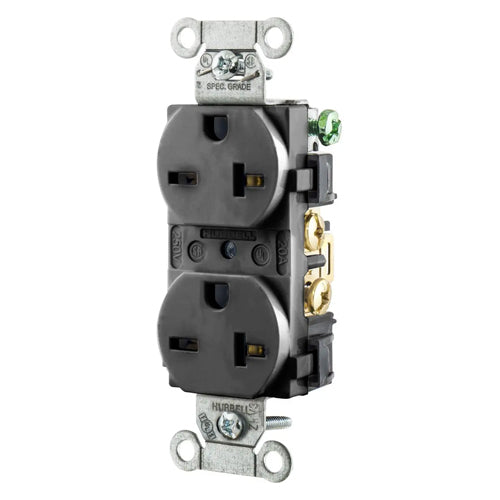 Hubbell-PRO 5462BK, Heavy Duty Duplex Receptacles, Smooth Nylon Face, Back and Side Wired, 20A 250V, 6-20R, 2-Pole 3-Wire Grounding, Black