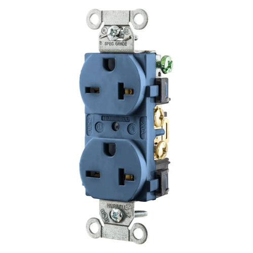 Hubbell-PRO 5462BL, Heavy Duty Duplex Receptacles, Smooth Nylon Face, Back and Side Wired, 20A 250V, 6-20R, 2-Pole 3-Wire Grounding, Blue