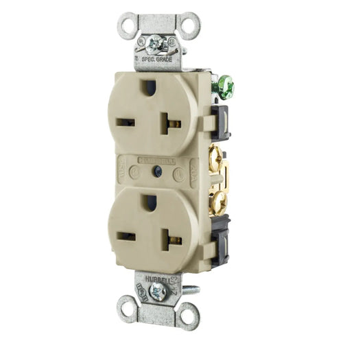 Hubbell-PRO 5462IV, Heavy Duty Duplex Receptacles, Smooth Nylon Face, Back and Side Wired, 20A 250V, 6-20R, 2-Pole 3-Wire Grounding, Ivory