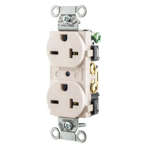 Hubbell-PRO 5462LA, Heavy Duty Duplex Receptacles, Smooth Nylon Face, Back and Side Wired, 20A 250V, 6-20R, 2-Pole 3-Wire Grounding, Light Almond