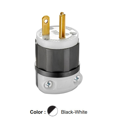 Leviton 5466-C, Straight Blade Plug, Industrial Grade, 20A 250V, NEMA 6-20P, 2-Pole, 3-Wire, Grounding, Black/White