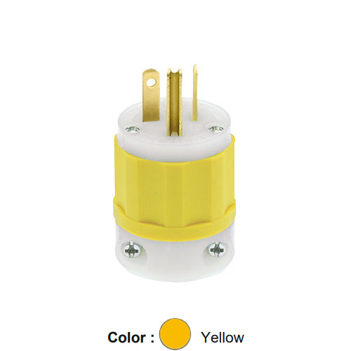 Leviton 5466-CY, Straight Blade Plug, Industrial Grade, 20A 250V, NEMA 6-20P, 2-Pole, 3-Wire, Grounding, Yellow/White