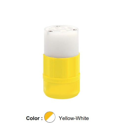 Leviton 5469-CY, Straight Blade Connector, Industrial Grade, 20A 250V, NEMA 6-20R, 2-Pole, 3-Wire, Grounding, Yellow/White