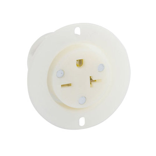 Leviton 5479-C, Straight Blade Flanged Outlet Receptacle, Industrial Grade, 20A 250V, NEMA 6-20R, 2-Pole, 3-Wire, Grounding, Back Wired, Thermoplastic Nylon Strap, White