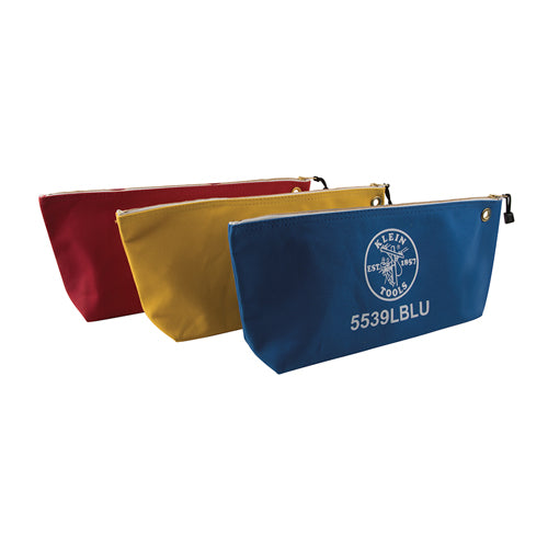 Klein Tools 5539LCPAK, Zipper Bags, Large Canvas Tool Pouches, Assorted Colors, 3-Pack