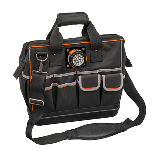 Klein Tools 55431, Tool Bag, Tradesman Pro™ Lighted Tool Bag, 31 Pockets, 15-Inch
