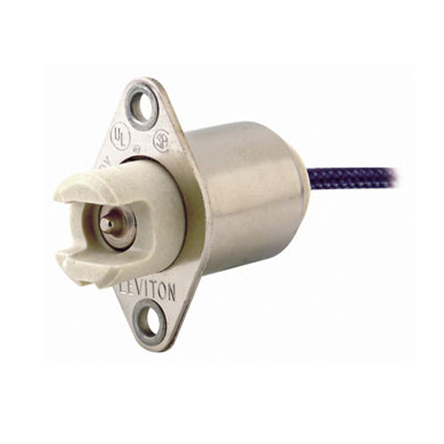 Leviton 554, Unglazed Porcelain Lampholder, R7s RX7s Base, Plunger, Keyless, Incandescent, Front Flange Mount, Single Circuit, Back Wired, White