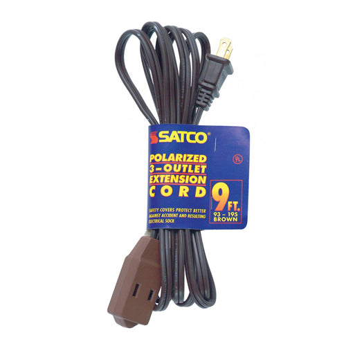 Satco 93-195, 9 Foot Extension Cord, 13A, 125V, 1625W Rating, Brown Finish, 16/2 SPT-2, Indoor Only