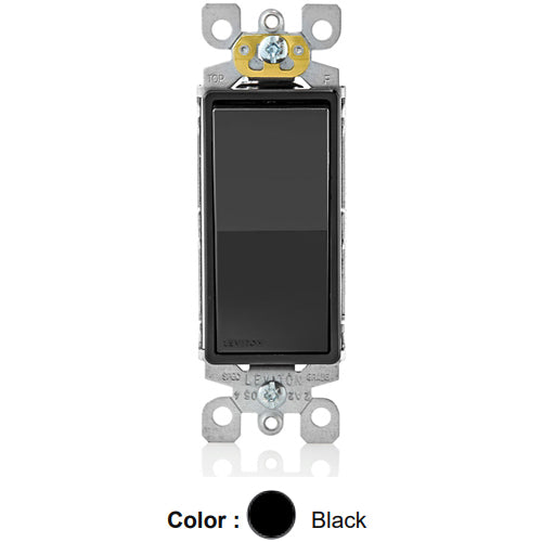 Leviton 5601-P2E, Single-Pole Decora Rocker Switch, Residential Grade, 15 Amp, 120/277 Volt, Self-Grounding, Quickwire and Side Wired, Black, 4 Packs