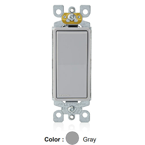 Leviton 5601-P2G, Single-Pole Decora Rocker Switch, Residential Grade, 15 Amp, 120/277 Volt, Self-Grounding, Quickwire and Side Wired, Gray, 4 Packs