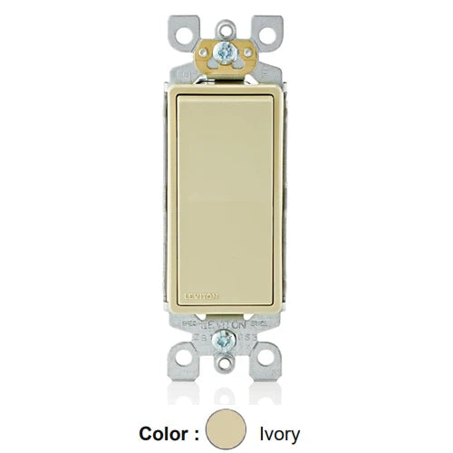 Leviton 5603-P2I, 3-Way Decora Rocker Switch, Residential Grade, 15 Amp, 120/277 Volt, Self-Grounding, Quickwire and Side Wired, Ivory