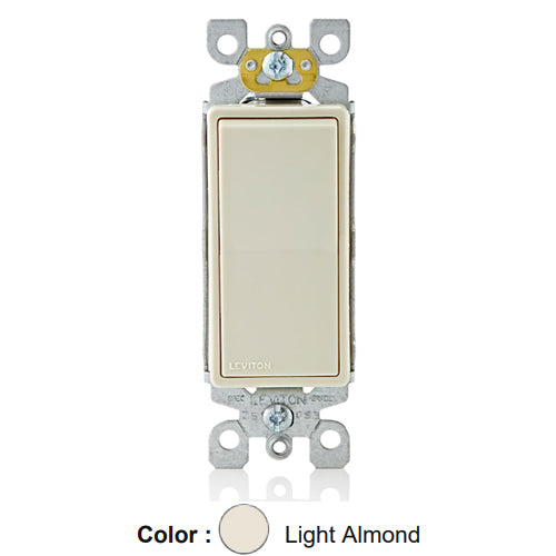 Leviton 5601-P2T, Single-Pole Decora Rocker Switch, Residential Grade, 15 Amp, 120/277 Volt, Self-Grounding, Quickwire and Side Wired, Light Almond, 4 Packs