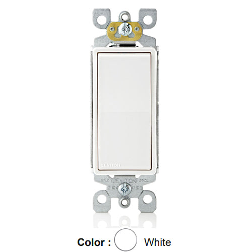 Leviton 5601-P2W, Single-Pole Decora Rocker Switch, Residential Grade, 15 Amp, 120/277 Volt, Self-Grounding, Quickwire and Side Wired, White, 4 Packs