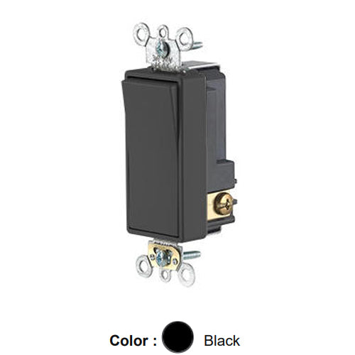 Leviton 56021-2E, Single Pole Low Voltage Decora Plus AC Quiet Rocker Switch, Commercial Specification Grade, 3 Amp, 24 Volt AC/DC, Self-Grounding, Back and Side Wired, Black