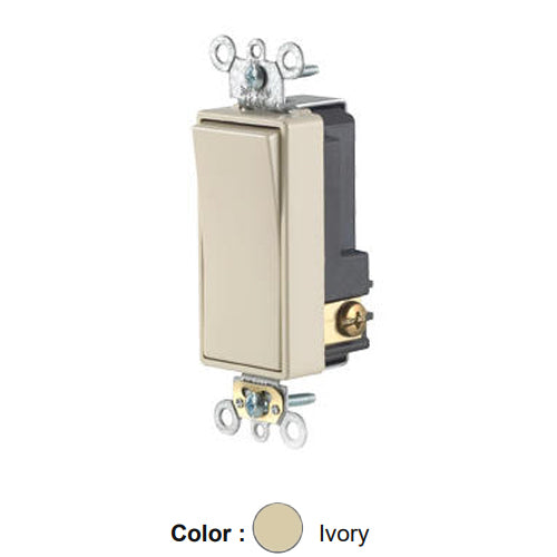 Leviton 56021-2I, Single Pole Low Voltage Decora Plus AC Quiet Rocker Switch, Commercial Specification Grade, 3 Amp, 24 Volt AC/DC, Self-Grounding, Back and Side Wired, Ivory