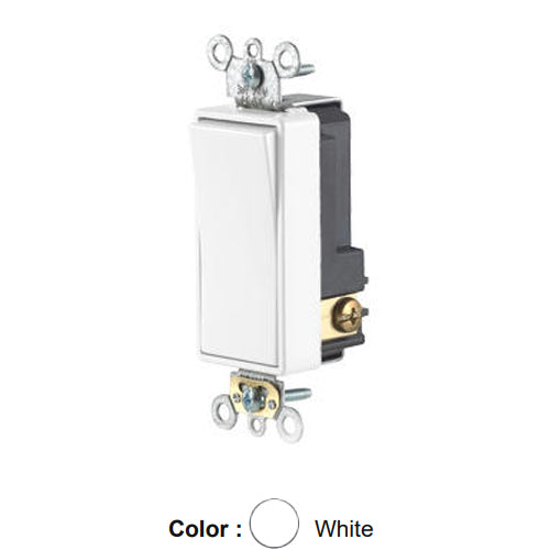 Leviton 56021-2W, Single Pole Low Voltage Decora Plus AC Quiet Rocker Switch, Commercial Specification Grade, 3 Amp, 24 Volt AC/DC, Self-Grounding, Back and Side Wired, White