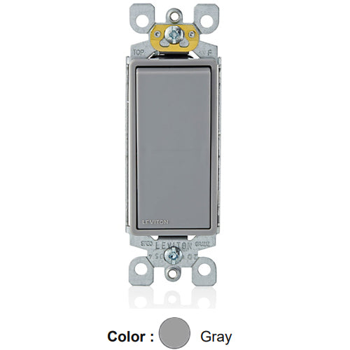 Leviton 5603-P2G, 3-Way Decora Rocker Switch, Residential Grade, 15 Amp, 120/277 Volt, Self-Grounding, Quickwire and Side Wired, Gray, 2 Packs