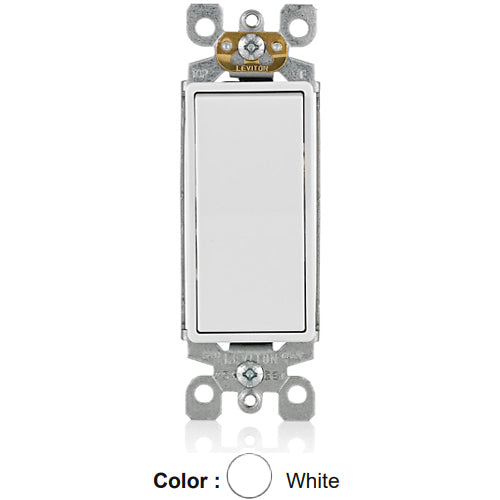 Leviton 5603-P2W, 3-Way Decora Rocker Switch, Residential Grade, 15 Amp, 120/277 Volt, Self-Grounding, Quickwire and Side Wired, White, 2 Packs