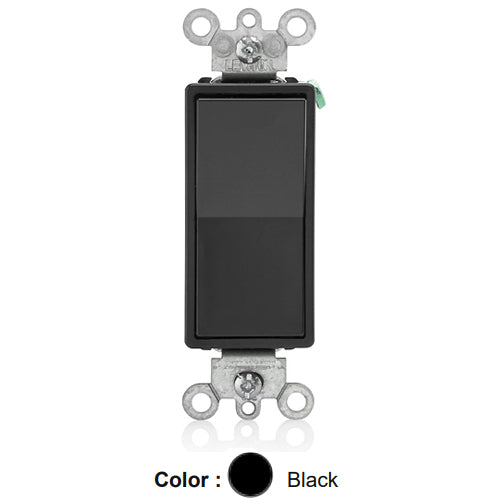 Leviton 5604-2E, 4-Way Decora Rocker Switch, Residential Grade, 15 Amp, 120/277 Volt, Grounding, Back and Side Wired, Black