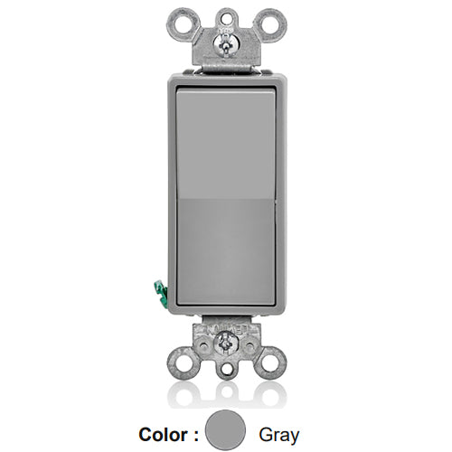 Leviton 5604-2GY, 4-Way Decora Rocker Switch, Residential Grade, 15 Amp, 120/277 Volt, Grounding, Back and Side Wired, Gray